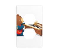JKIEGOQ Little Bear jouant de l'orgue Impression double panneau mural pour prise électrique Décoration résistante à la chaleur 11,4 x 7 cm