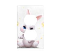 JKIEGOQ Little Bunny Lighting Up The Stars Panneau mural à double prise murale Décoration résistante à la chaleur 11,4 x 7 cm