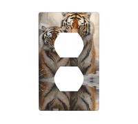 JKIEGOQ Panneau mural avec impression couple de tigre, double prise électrique, décoration résistante à la chaleur, 11,4 x 7 cm