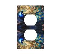 JKIEGOQ Panneau mural double motif paon pour prise électrique, décoration résistante à la chaleur, 11,4 x 7 cm