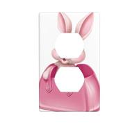JKIEGOQ Petit lapin dans un sac rose imprimé double panneau mural pour prise électrique plaque décorative résistante à la chaleur 11,4 x 7 cm