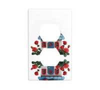 JKIEGOQ Une petite maison couverte de roses imprimées panneau mural double prise électrique plaque de couverture décoration résistant à la chaleur 11,4 x 7 cm