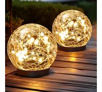 JKIMK Lampes solaires d'extérieur étanches - Boules solaires pour jardin - Boule de verre craquelée - Orbes solaires pour extérieur - Décoration extérieure pour terrasse, cour, pelouse, arrière-cour