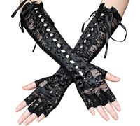 JKJF 1 paire de longs gants en dentelle sans doigts à lacets Steam Punk Fleurs Gants en dentelle Opera 80 pour Halloween Mascarade à thème Party - Noir, Noir , taille unique