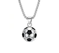 JKJF Collier avec pendentif ballon de football en acier inoxydable 3D - Chaîne Hip Hop Punk Sport - Collier pour homme et femme - Argenté et noir