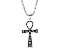 JKJF Collier avec pendentif en forme de croix d'Ankh en acier inoxydable - Chaîne hip-hop punk - Pour homme et femme - Argenté