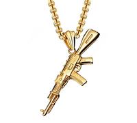 JKJF Collier avec pendentif fusil de l'armée hip hop punk rock pistolet chaîne gothique fusil d'assaut collier vintage biker collier pour homme - Style doré 2