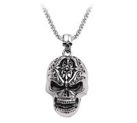 JKJF Collier Pendentif Tête de Mort en Acier inoxydable Chaîne Crâne Gothique Hip Hop Punk Rock Collier pour Homme - Argent