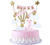 JKJF Décoration de gâteau d'anniversaire pour fille 1er anniversaire - Bannière Happy Birthday - Décoration de gâteau pour bébé - Rose