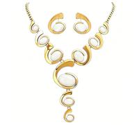 JKJF Ensemble collier ras du cou et boucles d'oreilles double couche punk en forme d'escargot pour femme - Blanc doré