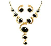 JKJF Ensemble collier ras du cou et boucles d'oreilles double couche punk en forme d'escargot pour femme - Noir doré