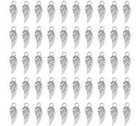 JKJF Lot de 100 breloques en forme d'ailes d'ange vintage en métal pour boucles d'oreilles, collier, bracelet, bracelets de cheville, bijoux - Argent antique