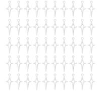 JKJF Lot de 100 pendentifs en forme d'étoile vintage creuses - En métal - Pour boucles d'oreilles, collier, bracelet, bracelets de cheville - Argent vieilli