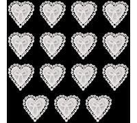 JKJF Lot de 15 écussons en dentelle en forme de cœur avec nœud en dentelle et perles à coudre pour loisirs créatifs, vêtements, robes, chapeaux, accessoires de cheveux de mariée mariage - Blanc
