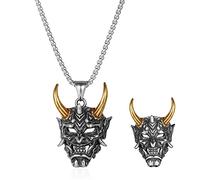 JKJF Lot de 2 colliers avec pendentif en forme de crâne gothique hip hop punk rock tête de mort chaîne vintage motard collier pour homme - Doré