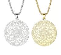 JKJF Lot de 2 colliers avec pendentif sceau des 7 archange en acier inoxydable 7 archanges, chaîne hip-hop punk, amulette pour homme et femme, argent doré