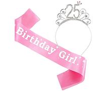 JKJF Lot de 2 diadèmes d'anniversaire en cristal avec écharpe et strass - Couronne 25 ans - Pour filles et femmes - Cadeau d'anniversaire - Décoration de fête - Rose
