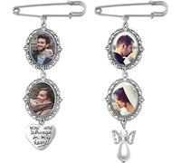 JKJF Lot de 2 ensembles de breloques pour bouquet mariage Kit fabrication broches Double dentelle Cadre ovale Breloque mariée Cabochon verre transparent avec pendentif cœur d'ange mariage - Style 1