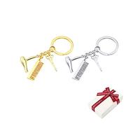 JKJF Lot de 2 porte-clés pour salon de coiffure - Or et argent - Avec boîte cadeau