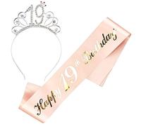 JKJF Lot de 2 serre-têtes Happy 19e anniversaire - Avec strass - Pour femme - Cadeau d'anniversaire - Couleur or rose