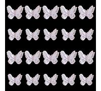 JKJF Lot de 20 écussons à coudre ou à repasser en forme de papillon en dentelle - Double couche - Organza - Pour travaux manuels, vêtements, robes, chapeaux, mariée - Blanc - 2 tailles