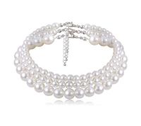 JKJF Lot de 3 colliers de perles synthétiques style années 1920 à 3 couches pour mariage, bal, Halloween, cosplay, goûter, banquet, Métal, Perle créé