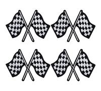 JKJF Lot de 4 écussons brodés en forme de drapeau de course à carreaux à repasser ou à coudre pour vêtements, sac à dos, chaussures, vestes, jeans, chapeaux