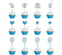 JKJF Lot de 50 décorations de gâteau éléphant pour garçon - Décoration gâteau Éléphant Petits pics Amour Étoiles Sucette gâteau pour fête genre Pour fête prénatale fête d'anniversaire d'enfant - Bleu