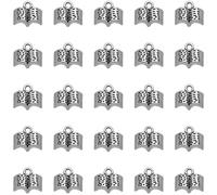 JKJF Lot de 50 pendentifs en forme de livre vintage en métal - Pour boucles d'oreilles, collier, bracelet, bracelets de cheville - Argent vieilli