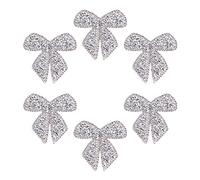 JKJF Lot de 6 patchs décoratifs en forme de nœud papillon et strass pour jeans, vestes, sacs, sacs à dos, chapeaux, chaussures, vêtements, loisirs créatifs - Argenté - 6 cm