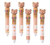 JKJF Lot de 6 stylos à bille multicolores 10 en 1 - Stylos à bille rétractables en forme d'ours mignon - Stylo à encre gel motif ours mignon - Stylo animal de dessin animé pour l'école, le bureau, la