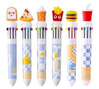 JKJF Lot de 6 stylos à encre gel 10 en 1 - Style alimentaire - Rétractables - Pour hamburger, cola, glace, pain, pizza, frites, encre - Pour l'école, le bureau, la papeterie - 0,7 mm - Multicolore