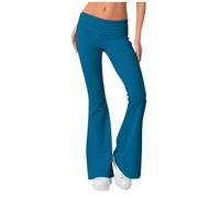 JKJFJKA Femmes Flare Leggings Pliage De L'An Y2K Bas Montée Large Jambe Pantalon De Survêtement Cloche Bas Beurré Doux Yoga Pantalon Leggings Bleu foncé XL Pantalon Femme Fluide Pantalon Fluide Femme
