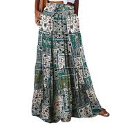 JKJFJKA Jupe Femme Longue Boho Fleurs Hautes Taille Élastique avec Poches Et Ceinture Jupes Plissee Ete Loisirs Jupon Dress De Plage Vert XL