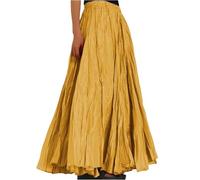 JKJFJKA Jupe Longue Femme Été Taille Haute Plissée Maxi Jupes de Plage Loisir Élégante A Line Grandes Tailles Élastique Ceinture Confortable Plissée Jupon Jaune S