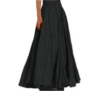 JKJFJKA Jupe Longue Femme Été Taille Haute Plissée Maxi Jupes de Plage Loisir Élégante A Line Grandes Tailles Élastique Ceinture Confortable Plissée Jupon Noir L