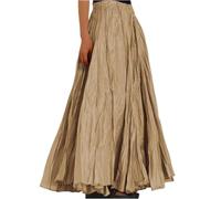 JKJFJKA Jupe Longue Femme Été Taille Haute Plissée Maxi Jupes de Plage Loisir Élégante A Line Grandes Tailles Élastique Ceinture Confortable Plissée Jupon Kaki M