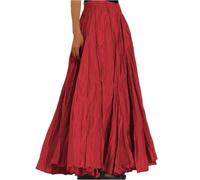 JKJFJKA Jupe Longue Femme Été Taille Haute Plissée Maxi Jupes de Plage Loisir Élégante A Line Grandes Tailles Élastique Ceinture Confortable Plissée Jupon Rouge L