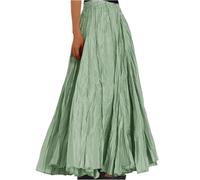 JKJFJKA Jupe Longue Femme Été Taille Haute Plissée Maxi Jupes de Plage Loisir Élégante A Line Grandes Tailles Élastique Ceinture Confortable Plissée Jupon Vert S