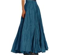 JKJFJKA Jupe Longue Femme Été Taille Haute Plissée Maxi Jupes de Plage Loisir Élégante A Line Grandes Tailles Élastique Ceinture Confortable Plissée Jupon Bleu M