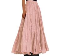 JKJFJKA Jupe Longue Femme Été Taille Haute Plissée Maxi Jupes de Plage Loisir Élégante A Line Grandes Tailles Élastique Ceinture Confortable Plissée Jupon Rose M