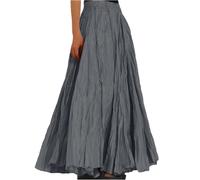 JKJFJKA Jupe Longue Femme Été Taille Haute Plissée Maxi Jupes de Plage Loisir Élégante A Line Grandes Tailles Élastique Ceinture Confortable Plissée Jupon Gris foncé XL