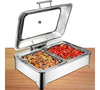 JKJZSALJ Chafing Dish Électrique en Acier Inoxydable pour Buffet, 9 L, Rectangulaire, avec Couvercle Transparent en Verre, Idéal pour Buffets, Banquets Et Réceptions. GN 1/3, GN 1/2