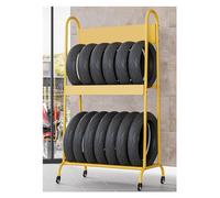 JKJZSALJ Chariot De Rangement Réglable pour Pneus De Moto, Support Organisateur Multi-Pneus À 2 Niveaux pour Garage/sous-Sol/Magasin, Présentoir Mobile pour Pneus Larges De Vélo, Jaune.