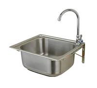 JKJZSALJ Évier De Cuisine Mural en Acier Inoxydable À Une Cuve avec Robinet d'eau Froide - Design Rectangulaire pour Jardin, Salle De Bain, Garage - Facile À Nettoyer, 48 X 35 Cm