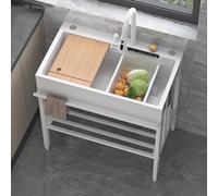 JKJZSALJ Évier De Jardin Simple en Acier Inoxydable, Utilitaire, pour Cuisine Commerciale, pour Restaurant, Bar, Buanderie, Garage, Jardin, avec Étagère De Rangement, Blanc, 68 X 45 Cm