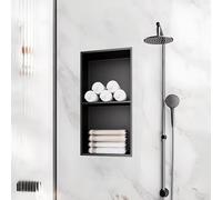 JKJZSALJ Niche De Douche en Acier Inoxydable Haut De Gamme avec Étagères À 2/3 Niveaux, Rangement Mural Encastré pour Salle De Bain, sans Carrelage, Soudée sans Joint, Noire, 70 X 28 Cm