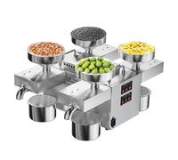 JKJZSALJ Presse À Huile, 12-25 Kg/H, 4 Têtes en Acier Inoxydable, Double Mode Chaud/Froid, Presse Rapide 2400 W, pour Arachides, Graines De Sésame, Olives, Noix Et Graines