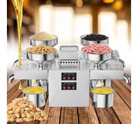 JKJZSALJ Presse À Huile Automatique Commerciale en Acier Inoxydable 2400 W, Double Mode Chaud/Froid, Vitesse De Pressage De 12 À 25 Kg/H, 4 Sorties pour Olives, Arachides, Noix Et Soja.