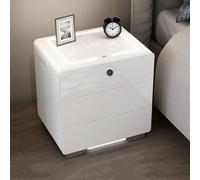 JKJZSALJ Table De Chevet À 3 Tiroirs, Table D'Appoint pour Chambre À Coucher Ou Salon, Table De Chevet À LED avec Station De Charge, Serrure À Empreinte Digitale, D, 40 X 40 Cm